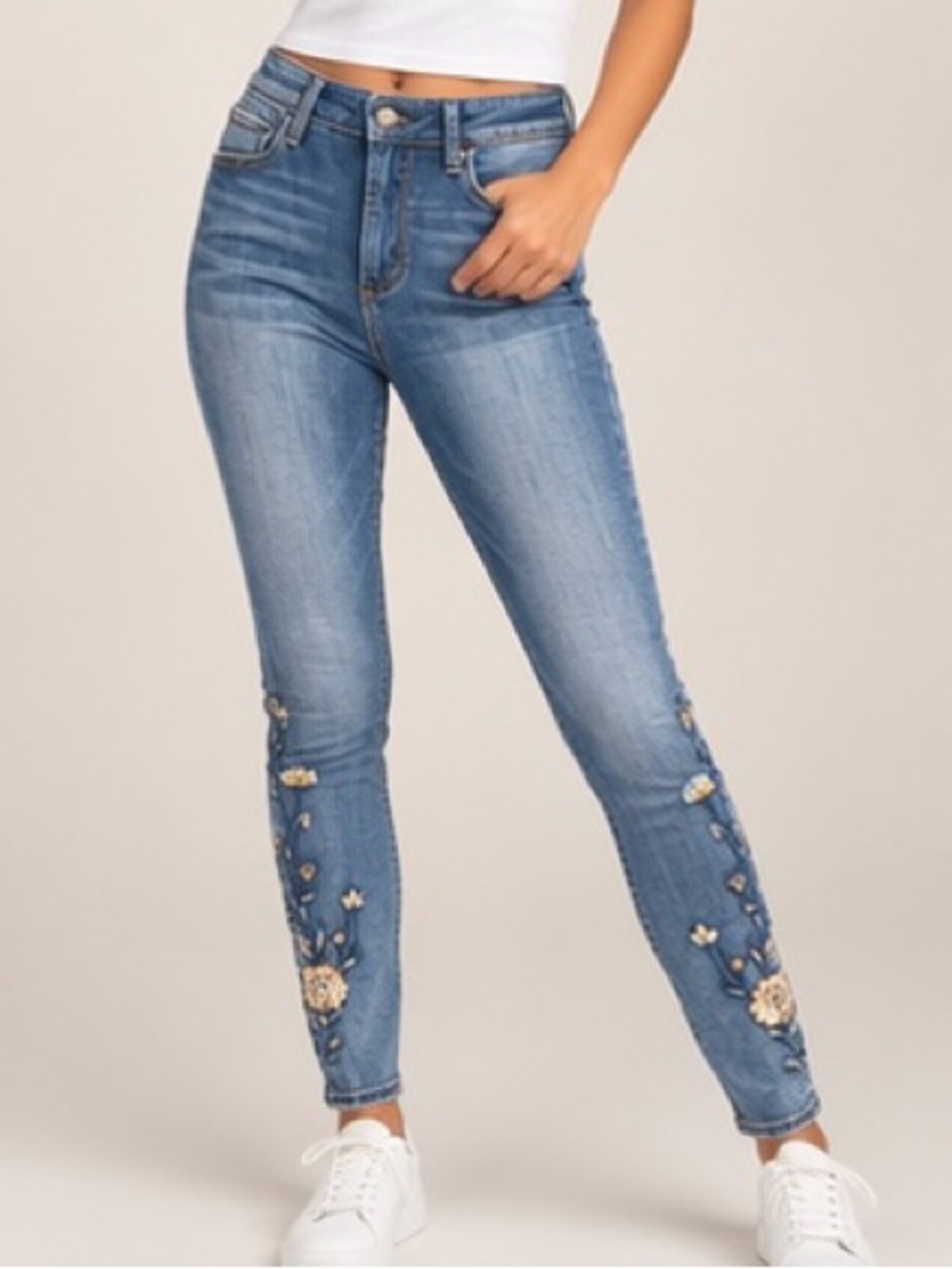 NWT Driftwood Rosalee Embroidered Skinny Jeans Indigo Size 8